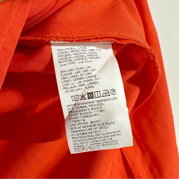 Piombo Linen Bright Orange Midi Skirt With attached Belt Size 6 Side Pocket NWT - Picture 7 of 12